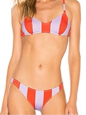 SOLID & STRIPED Red and Lavender Striped Rachel Bikini Set